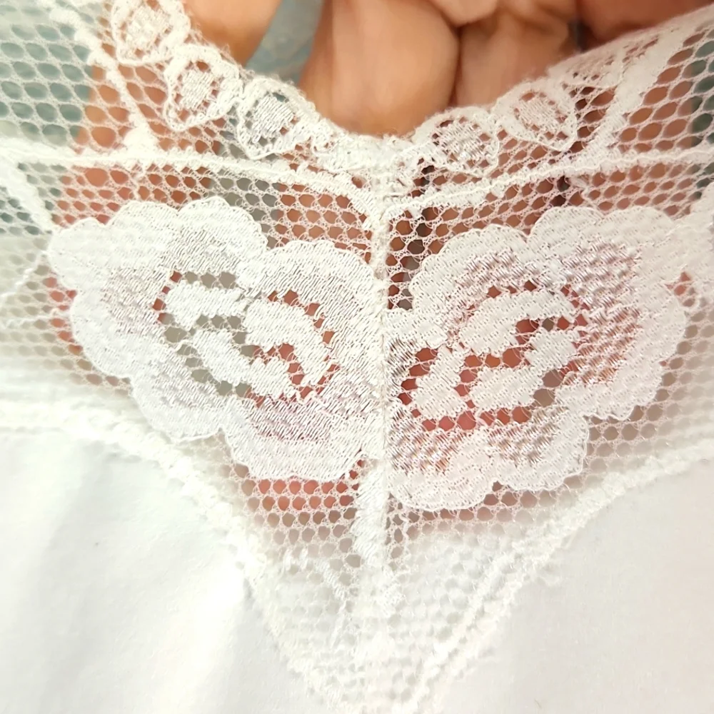 Poof! Women's White M/L with Lace around the Neck and the Bottom of Camisole - Picture 2 of 5